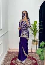 Ready To Wear Saree & Koti Set For Women Bollywood Style Chinon Silk Fabric On Embrodery Sequance Cording Work - Image 2